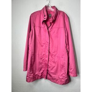 J Jill Women's Large Pink Windbreaker Rain Jacket Hidden Hood Pockets